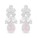 Sterling Silver 925 Earring Rhodium Plated Embedded With Pink Zircon And White Zircon