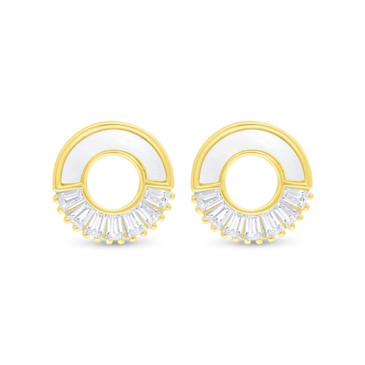 [EAR02MOP00WCZC892] Sterling Silver 925 Earring Golden Plated Embedded With White Shell And White Zircon