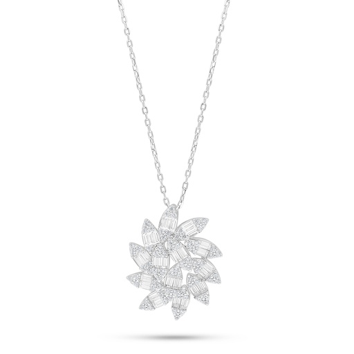 [NCL01WCZ00000B981] Sterling Silver 925 Necklace Rhodium Plated Embedded With White Zircon