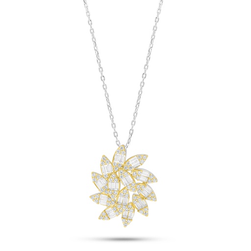 [NCL28WCZ00000B981] Sterling Silver 925 Necklace Rhodium And Golden Plated Embedded With White Zircon