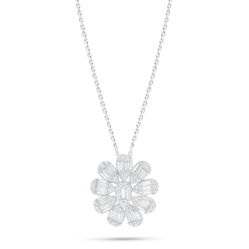 [NCL01WCZ00000B982] Sterling Silver 925 Necklace Rhodium Plated Embedded With White Zircon