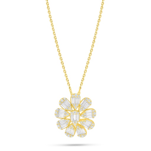 [NCL02WCZ00000B982] Sterling Silver 925 Necklace Golden Plated Embedded With White Zircon