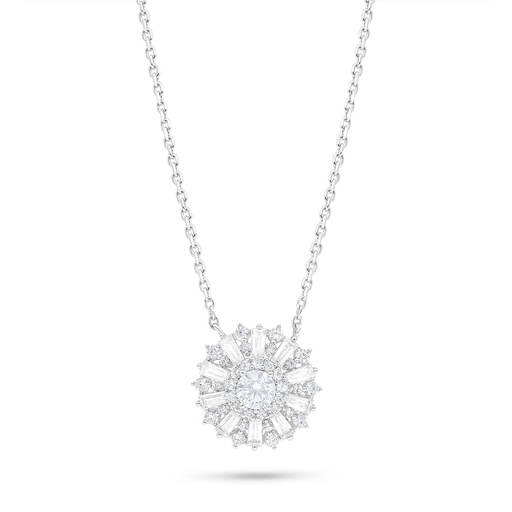 [NCL01WCZ00000B985] Sterling Silver 925 Necklace Rhodium Plated Embedded With White Zircon