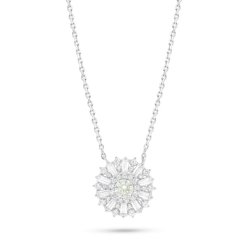 [NCL01CIT00WCZB985] Sterling Silver 925 Necklace Rhodium Plated Embedded With Yellow Diamond And White Zircon