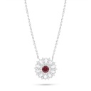 Sterling Silver 925 Necklace Rhodium Plated Embedded With Ruby Corundum And White Zircon