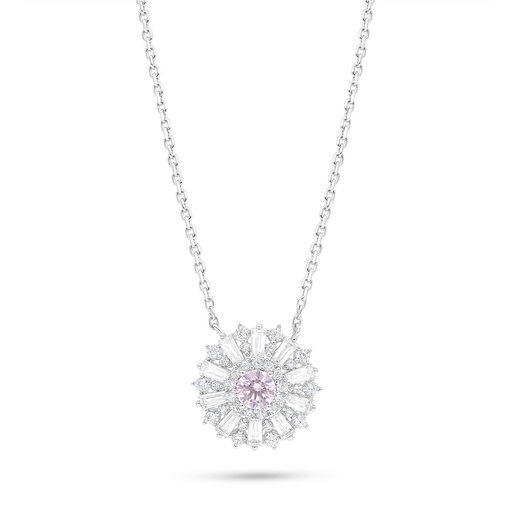 [NCL01PIK00WCZB985] Sterling Silver 925 Necklace Rhodium Plated Embedded With Pink Zircon And White Zircon