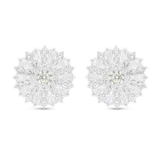 [EAR01CIT00WCZC902] Sterling Silver 925 Earring Rhodium Plated Embedded With Yellow Diamond And White Zircon