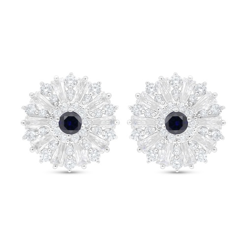 [EAR01SAP00WCZC902] Sterling Silver 925 Earring Rhodium Plated Embedded With Sapphire Corundum And White Zircon
