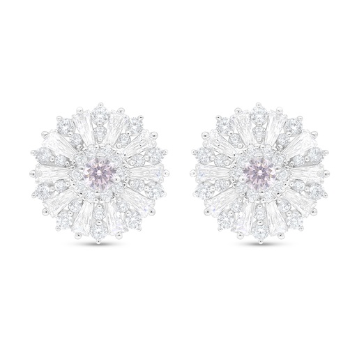 [EAR01PIK00WCZC902] Sterling Silver 925 Earring Rhodium Plated Embedded With Pink Zircon And White Zircon