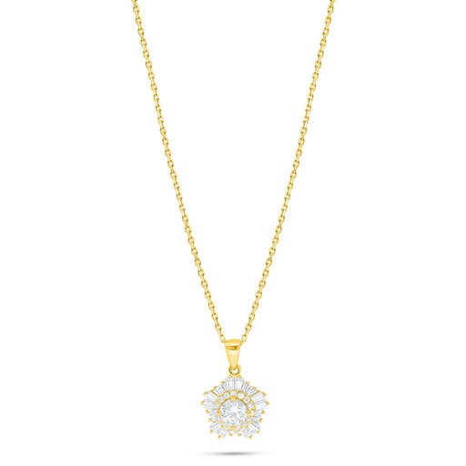 [NCL02CIT00WCZB992] Sterling Silver 925 Necklace Golden Plated Embedded With Yellow Diamond And White Zircon