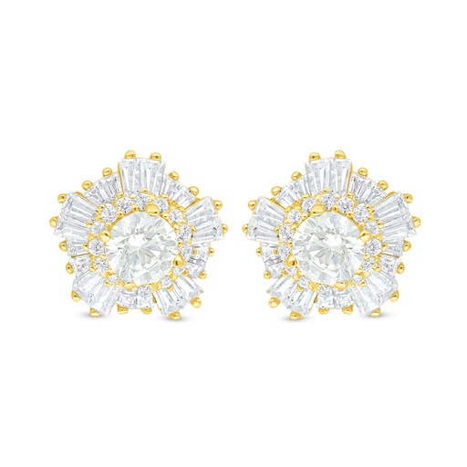 [EAR02CIT00WCZC908] Sterling Silver 925 Earring Golden Plated Embedded With Yellow Diamond And White Zircon