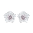 Sterling Silver 925 Earring Rhodium Plated Embedded With Pink Zircon And White Zircon