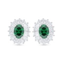 Sterling Silver 925 Earring Rhodium Plated Embedded With Emerald Zircon And White Zircon