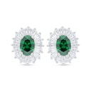 Sterling Silver 925 Earring Rhodium Plated Embedded With Emerald Zircon And White Zircon