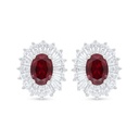 Sterling Silver 925 Earring Rhodium Plated Embedded With Ruby Corundum And White Zircon