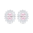 Sterling Silver 925 Earring Rhodium Plated Embedded With Pink Zircon And White Zircon