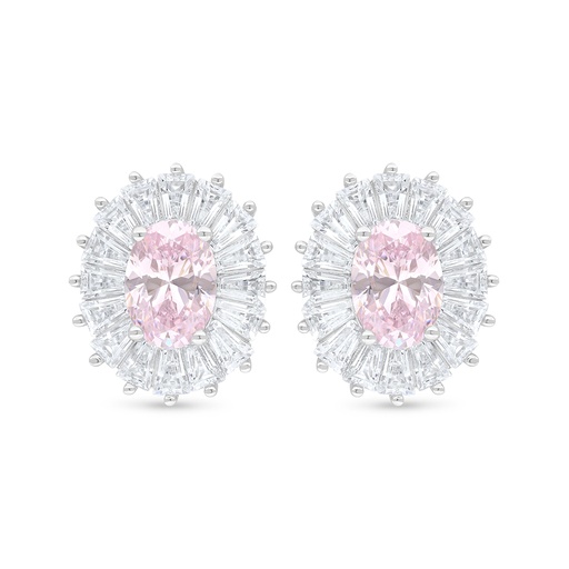 [EAR01PIK00WCZC909] Sterling Silver 925 Earring Rhodium Plated Embedded With Pink Zircon And White Zircon