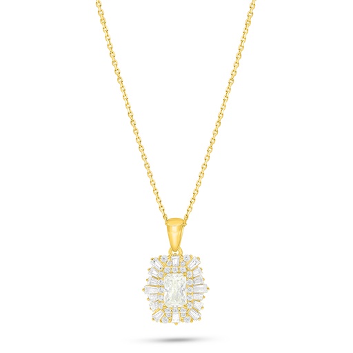 [NCL02CIT00WCZB994] Sterling Silver 925 Necklace Golden Plated Embedded With Yellow Diamond And White Zircon