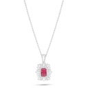 Sterling Silver 925 Necklace Rhodium Plated Embedded With Ruby Corundum And White Zircon