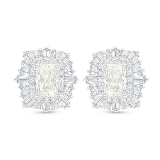 [EAR01CIT00WCZC910] Sterling Silver 925 Earring Rhodium Plated Embedded With Yellow Diamond And White Zircon