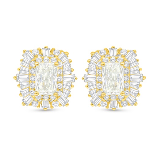 [EAR02CIT00WCZC910] Sterling Silver 925 Earring Golden Plated Embedded With Yellow Diamond And White Zircon