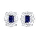 Sterling Silver 925 Earring Rhodium Plated Embedded With Sapphire Corundum And White Zircon