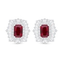 Sterling Silver 925 Earring Rhodium Plated Embedded With Ruby Corundum And White Zircon
