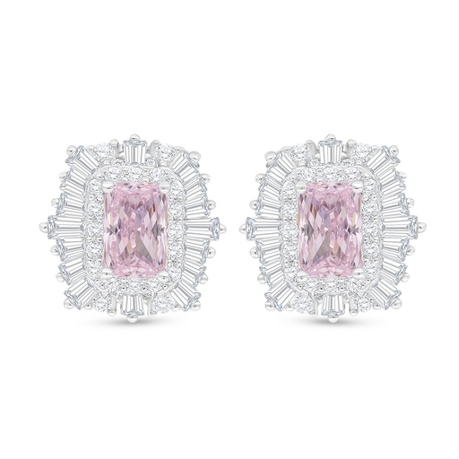 [EAR01PIK00WCZC910] Sterling Silver 925 Earring Rhodium Plated Embedded With Pink Zircon And White Zircon