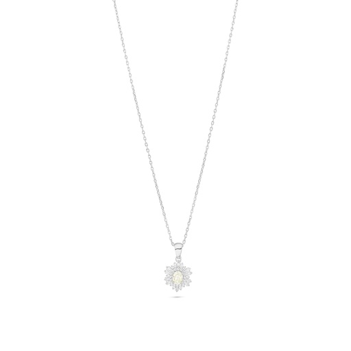 [NCL01CIT00WCZB995] Sterling Silver 925 Necklace Rhodium Plated Embedded With Yellow Diamond And White Zircon