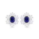 Sterling Silver 925 Earring Rhodium Plated Embedded With Sapphire Corundum And White Zircon