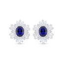 Sterling Silver 925 Earring Rhodium Plated Embedded With Sapphire Corundum And White Zircon