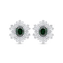 Sterling Silver 925 Earring Rhodium Plated Embedded With Emerald Zircon And White Zircon