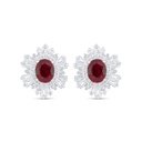 Sterling Silver 925 Earring Rhodium Plated Embedded With Ruby Corundum And White Zircon