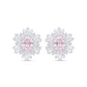 Sterling Silver 925 Earring Rhodium Plated Embedded With Pink Zircon And White Zircon