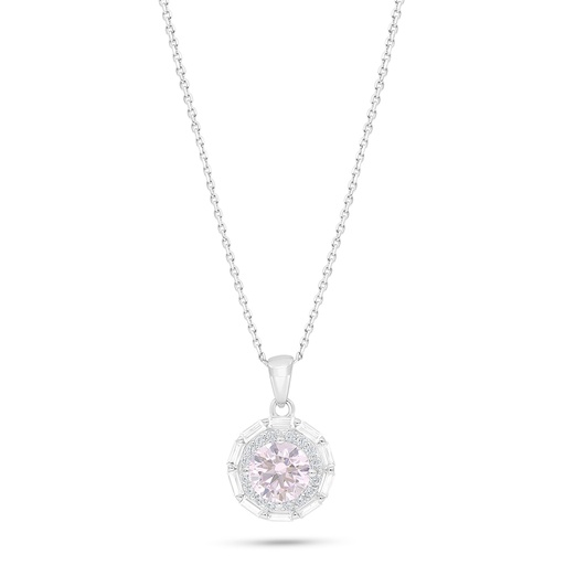 [NCL01PIK00WCZB996] Sterling Silver 925 Necklace Rhodium Plated Embedded With Pink Zircon And White Zircon