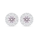 Sterling Silver 925 Earring Rhodium Plated Embedded With Pink Zircon And White Zircon