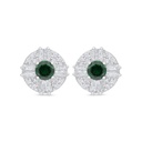 Sterling Silver 925 Earring Rhodium Plated Embedded With Emerald Zircon And White Zircon