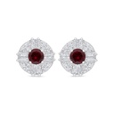 Sterling Silver 925 Earring Rhodium Plated Embedded With Ruby Corundum And White Zircon