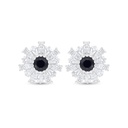 Sterling Silver 925 Earring Rhodium Plated Embedded With Sapphire Corundum And White Zircon