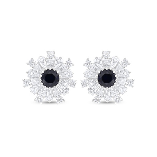[EAR01SAP00WCZC915] Sterling Silver 925 Earring Rhodium Plated Embedded With Sapphire Corundum And White Zircon