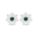 Sterling Silver 925 Earring Rhodium Plated Embedded With Emerald Zircon And White Zircon