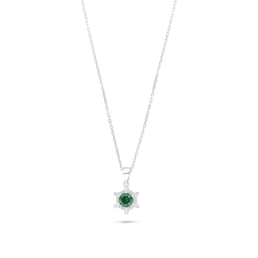 [NCL01EMR00WCZB999] Sterling Silver 925 Necklace Rhodium Plated Embedded With Emerald Zircon And White Zircon