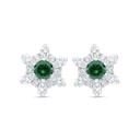 Sterling Silver 925 Earring Rhodium Plated Embedded With Emerald Zircon And White Zircon