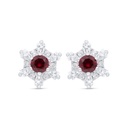 Sterling Silver 925 Earring Rhodium Plated Embedded With Ruby Corundum And White Zircon