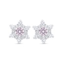 Sterling Silver 925 Earring Rhodium Plated Embedded With Pink Zircon And White Zircon