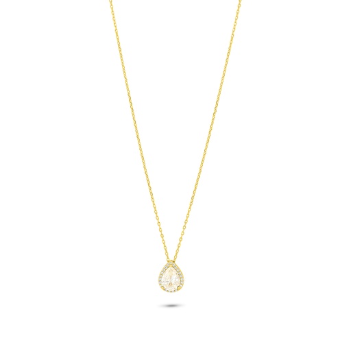 [NCL02CIT00WCZC001] Sterling Silver 925 Necklace Golden Plated Embedded With Yellow Diamond And White Zircon