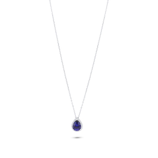 [NCL01SAP00WCZC001] Sterling Silver 925 Necklace Rhodium Plated Embedded With Sapphire Corundum And White Zircon