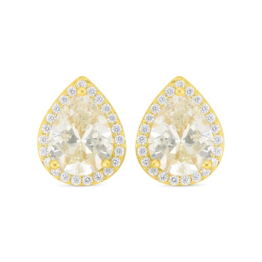 [EAR02CIT00WCZC917] Sterling Silver 925 Earring Golden Plated Embedded With Yellow Diamond And White Zircon