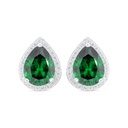 Sterling Silver 925 Earring Rhodium Plated Embedded With Emerald Zircon And White Zircon