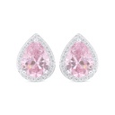 Sterling Silver 925 Earring Rhodium Plated Embedded With Pink Zircon And White Zircon